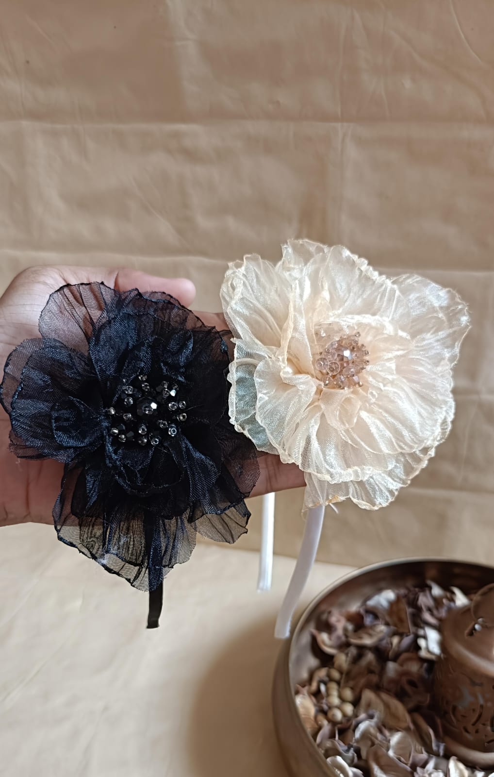 Ivory Floral Headband for Girls & Women – Elegant Wedding & Party Hair Accessory