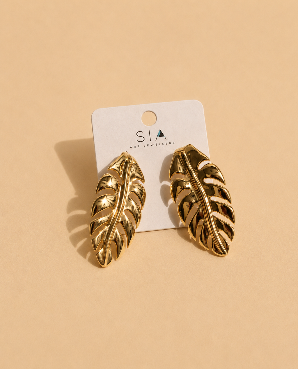 Golden Leaf Statement Earrings for Women
