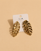 Golden Leaf Statement Earrings for Women
