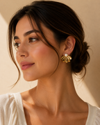 Gold Shell Pearl Stud Earrings for Women | Elegant Statement Jewelry | GIRLY