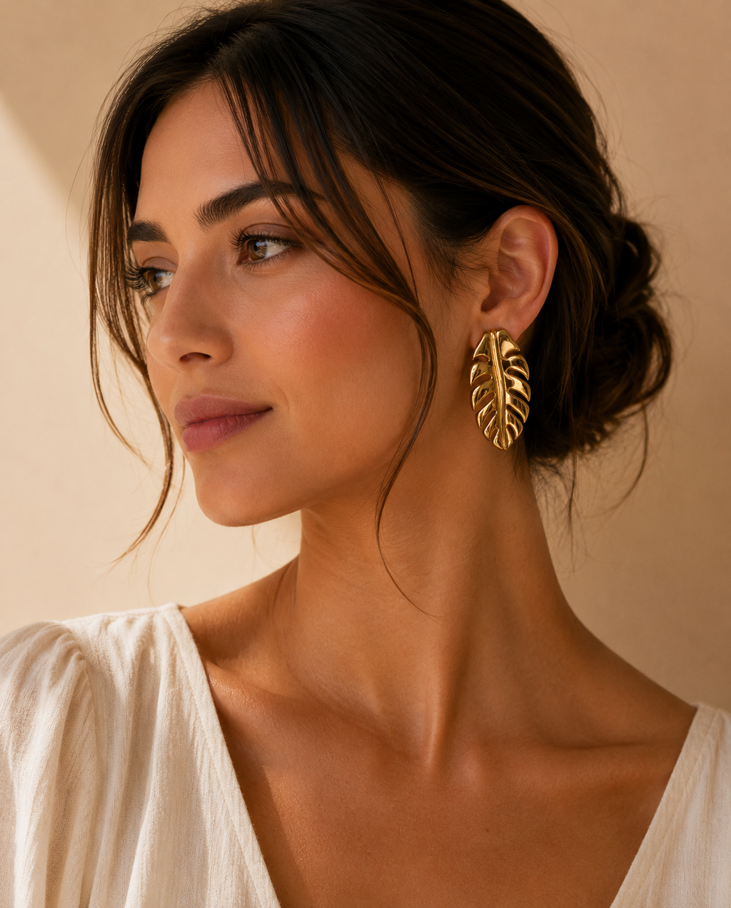 Golden Leaf Statement Earrings for Women