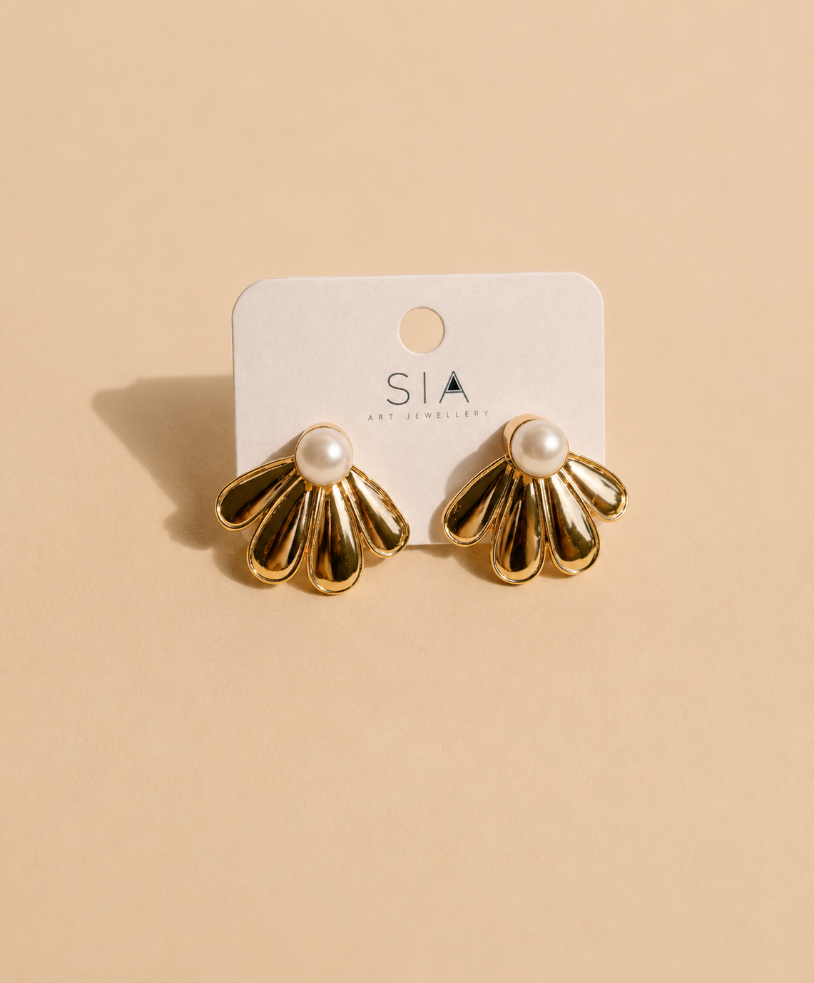 Gold Shell Pearl Stud Earrings for Women | Elegant Statement Jewelry | GIRLY