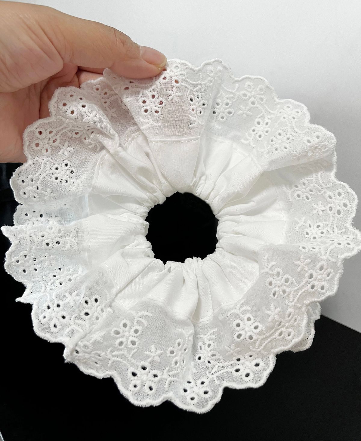 Oversized Lace Hair Scrunchie – Black & White